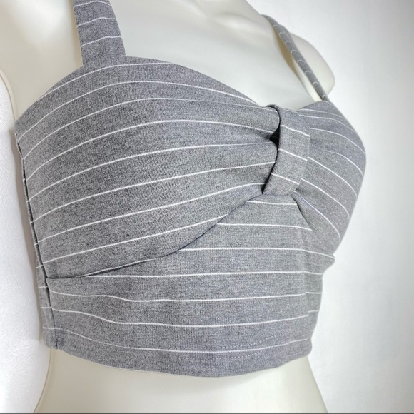 NWT Tokyo Fashion Grey Stripe Crop Top - Picture 2 of 9